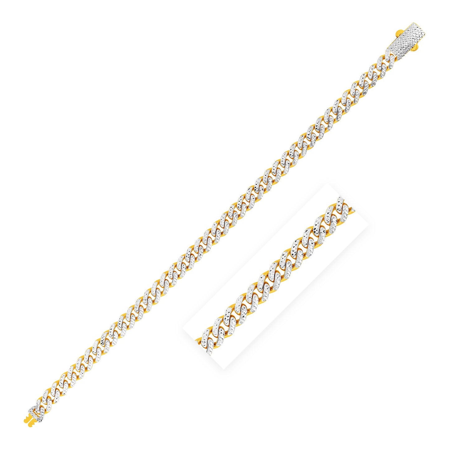 14k Yellow Gold White Pave High Polish Modern Lite Miami Cuban Bracelet  (6.50 mm)