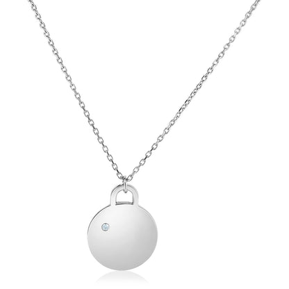 Sterling Silver 18 inch Necklace with Polished Disc with Diamond