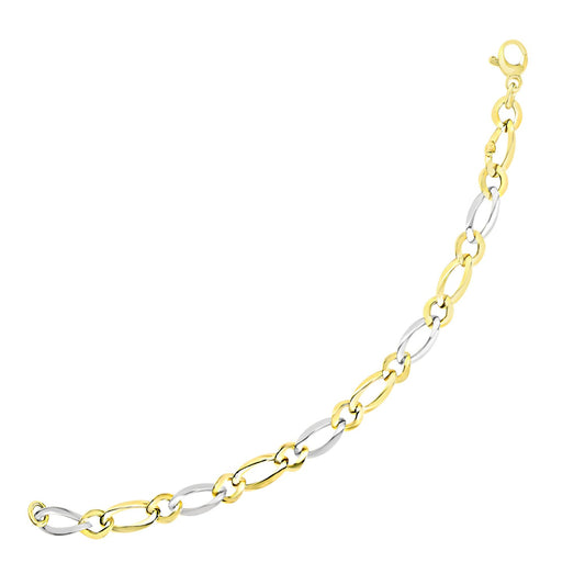 14k Two-Tone Gold Figaro Chain Bracelet with Long and Short Links (10.00 mm)