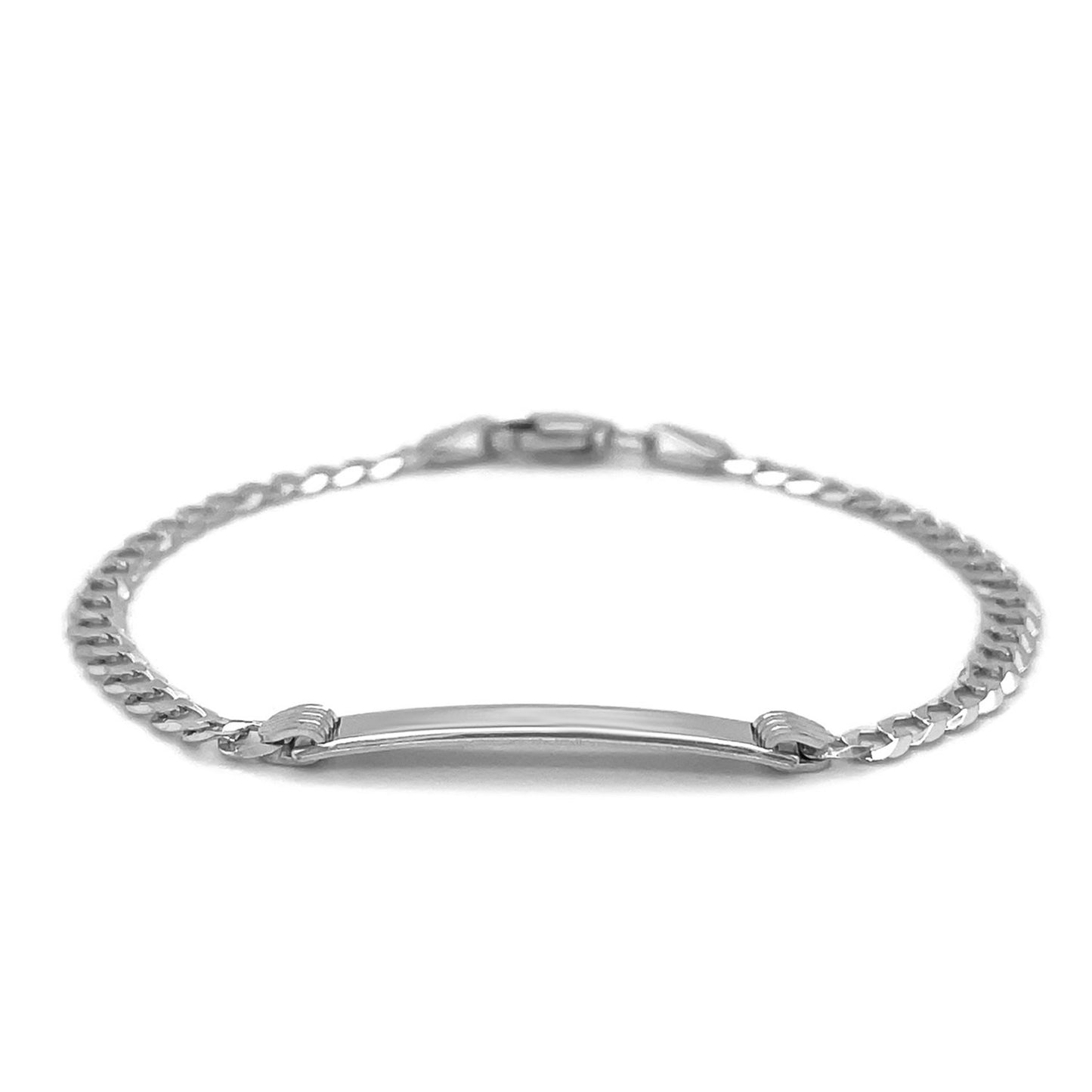 14k White Gold Curb Link Chain Polished Childrens ID Bracelet (3.00 mm)