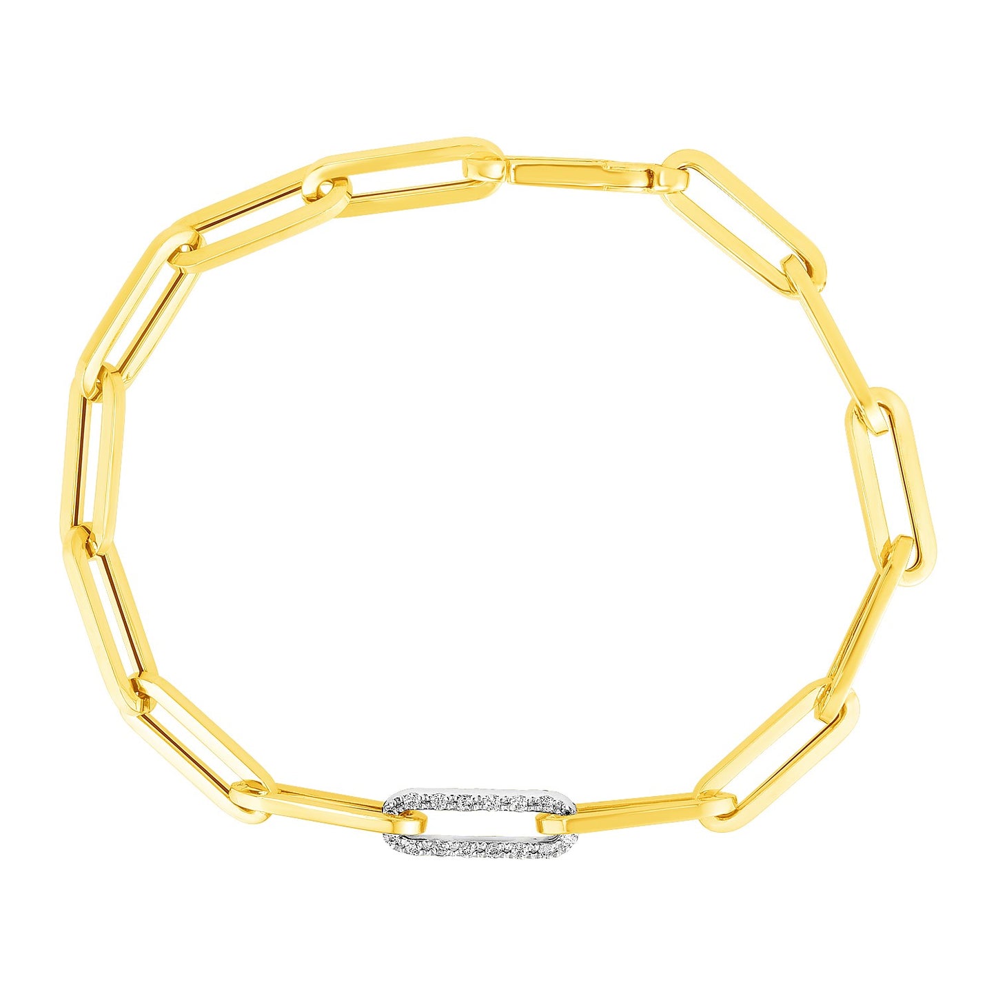 14k Yellow Gold Paperclip Chain Bracelet with Diamond Link (6.00 mm)