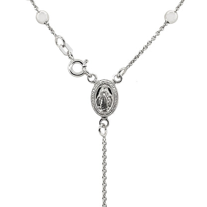 Polished Rosary Chain and Bead Necklace in Sterling Silver