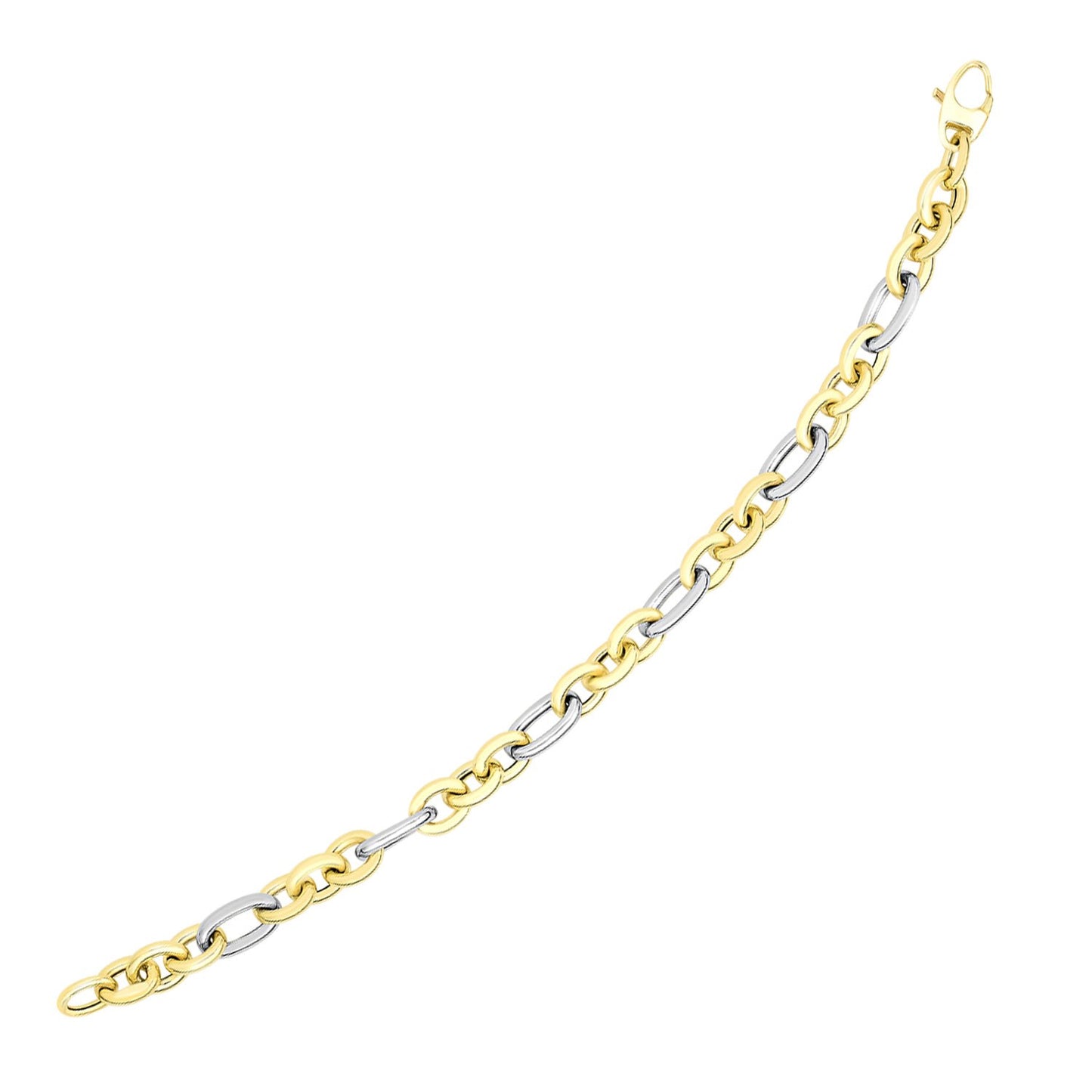 14k Two-Tone Gold Long and Short Style Oval Link Bracelet (7.50 mm)