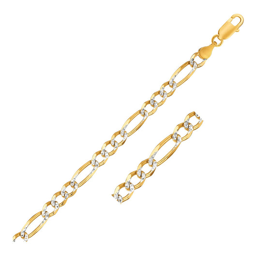 14K Yellow Gold Solid Pave Figaro Chain (7.00 mm)