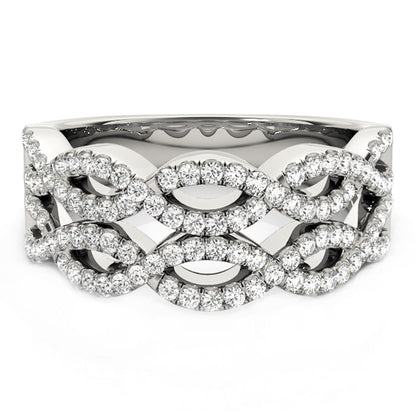 Diamond Studded Double Interlocking Waves Ring in 14k White Gold  (5/8 cttw)