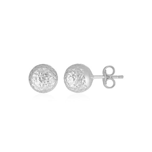 14k White Gold Ball Earrings with Crystal Cut Texture(5mm)