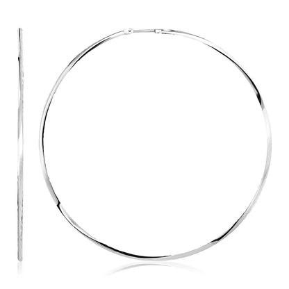 Sterling Silver Large Polished Round Hoop Earrings(70mm)