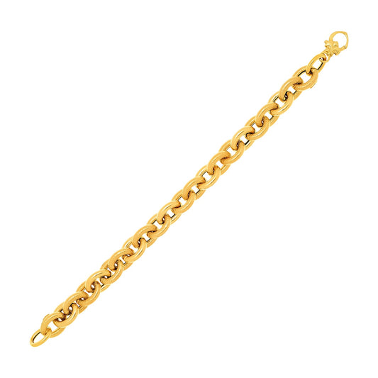 14k Yellow Gold Textured Cable Chain Style Bracelet (9.65 mm)