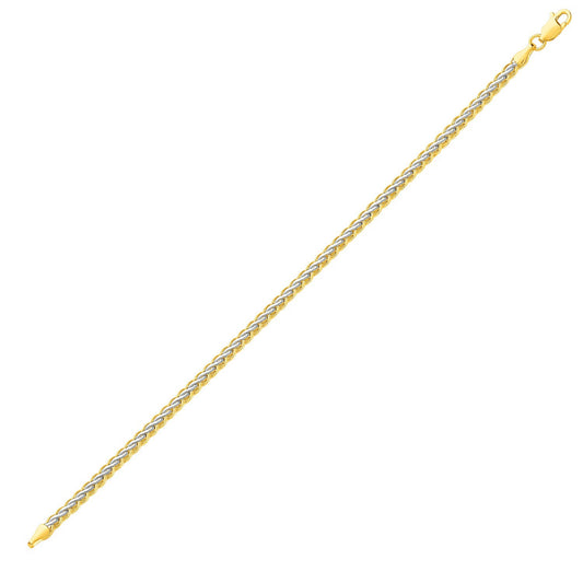 Two-Toned Fine Wheat Chain Bracelet in 10k Yellow and White Gold (3.00 mm)