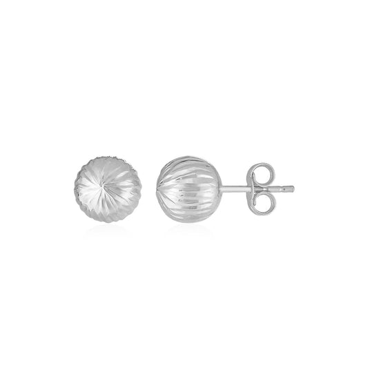 14K White Gold Ball Earrings with Linear Texture(5mm)