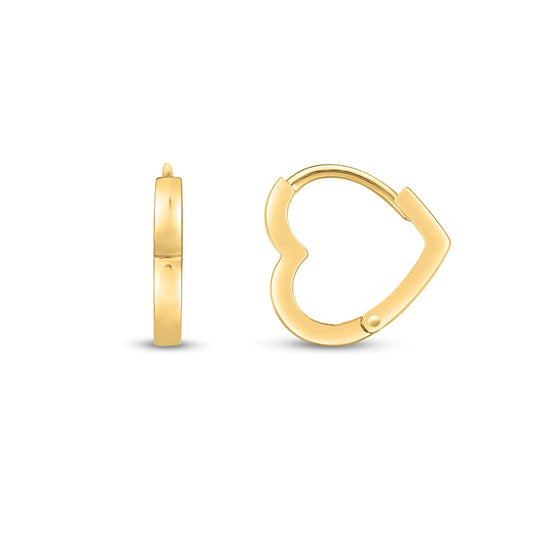 14k Yellow Gold Heart Huggie Hoops