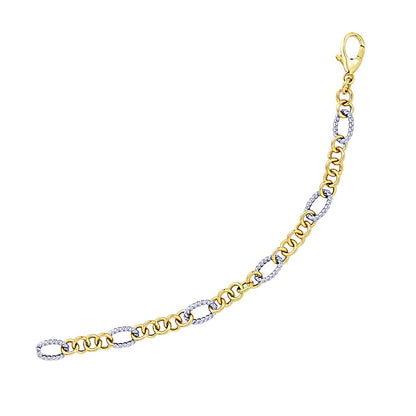 14k Two-Tone Gold Rope Motif Oval and Round Link Chain Bracelet (8.80 mm)