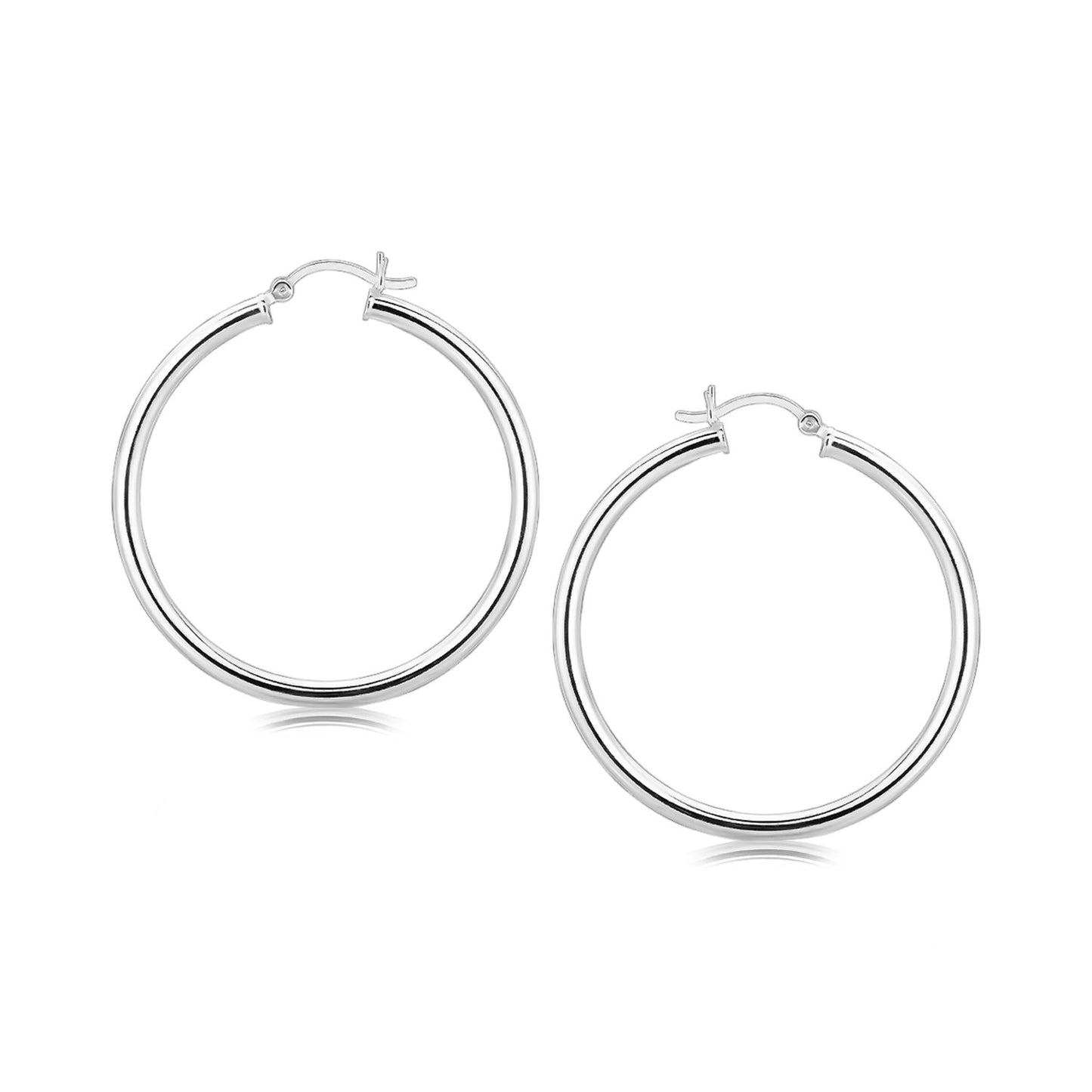 Sterling Silver Rhodium Plated Large Polished Classic Hoop Earrings (3x40mm)