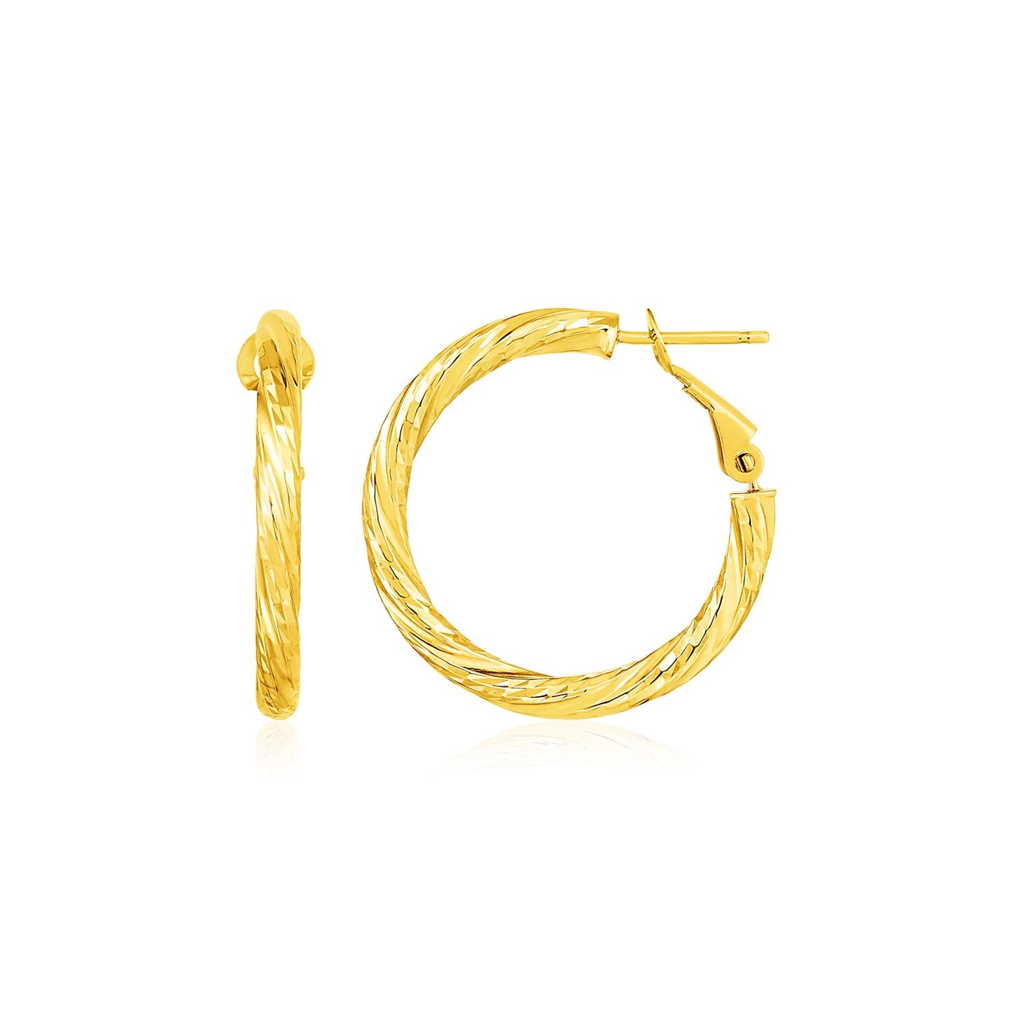 14k Yellow Gold Petite Twisted Round Hoop Earrings(3x15mm)