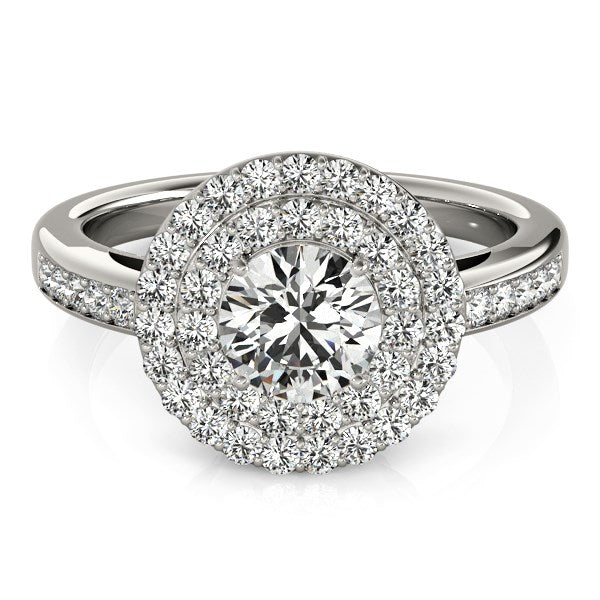 14k White Gold Round with Two-Row Halo Diamond Engagement Ring (1 1/2 cttw)