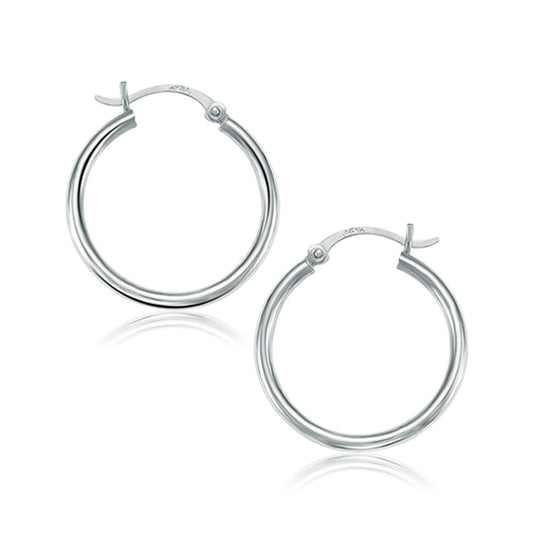 10k White Gold Polished Hoop Earrings (2x25mm)