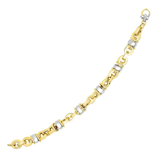 14k Two-Tone Gold Oval Bracelet with Barrel Bead Connectors (9.70 mm)