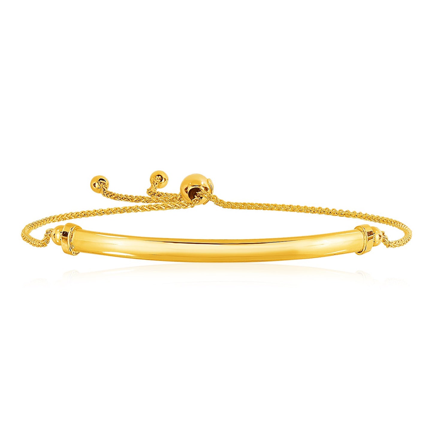 14k Yellow Gold Smooth Curved Bar and Lariat Style Bracelet (1.00 mm)