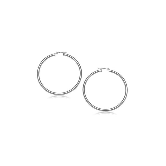 10k White Gold Polished Hoop Earrings (3x15mm)