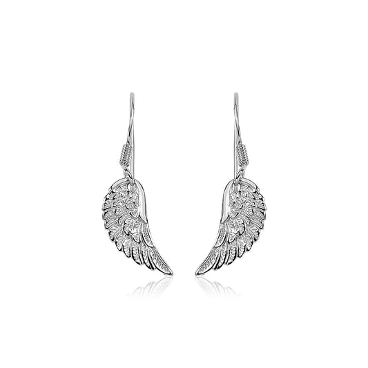 Sterling Silver Textured Angel Wing Earrings