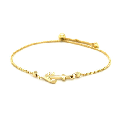 14k Yellow Gold Anchor Design Adjustable Lariat Bracelet