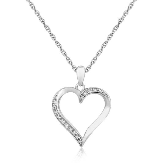 Sterling Silver Twisted Open Heart Diamond Accented Pendant (.04 cttw)