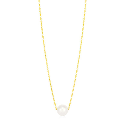 14k Yellow Gold Pearl Solitaire Necklace