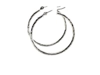 14k White Gold Diamond Cut Hoop Earrings(2x30mm)