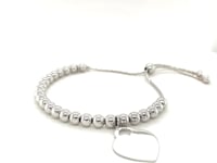 Adjustable Shiny Bead Bracelet with Heart Charm in Sterling Silver (1.30 mm)