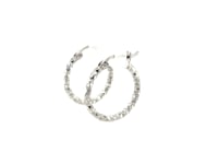 Sterling Silver Faceted Design Hoop Earrings with Rhodium Plating(2x15mm)