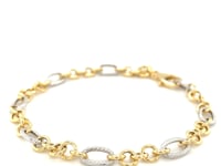 14k Two-Tone Gold Rope Motif Oval and Round Link Chain Bracelet (8.80 mm)