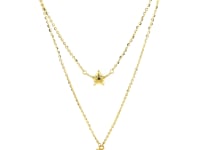 14k Yellow Gold Double-Strand Chain Necklace with Puff Moon and Star