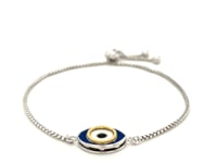 Sterling Silver Adjustable Two Toned Enameled Evil Eye Friendship Bracelet (1.00 mm)