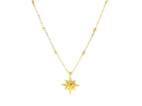 14k Yellow Gold Necklace with Eight Pointed Star and Beads