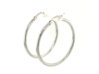 Sterling Silver Thin Polished Hoop Style Earrings with Rhodium Plating (2x30mm)