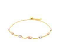 14k Tri-Color Gold Textured Oval Station Lariat Style Bracelet (1.20 mm)