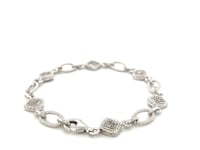 Sterling Silver Cable Oval and Square Link Bracelet with Diamonds (1/4 cttw)