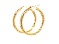 14k Yellow Gold Fancy Diamond Cut Hoop Earrings (3x35mm)