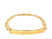 14k Two Tone Gold 8 1/2 inch Mens Narrow Curb Chain ID Bracelet with White Pave (6.70 mm)