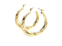 14k Yellow Gold Graduated Textured Hoop Earrings