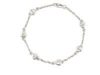 14k White Gold Rolo Chain Bracelet with Puffed Heart Stations (3.30 mm)