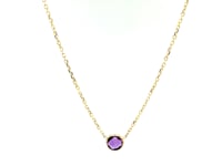 14k Yellow Gold 17 inch Necklace with Round Amethyst