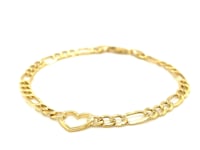 14k Yellow Gold 7 inch Figaro Chain Bracelet with Heart (4.50 mm)