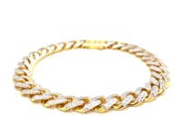 14k Two Tone Gold 8 1/4 inch Curb Chain Bracelet with White Pave (9.50 mm)