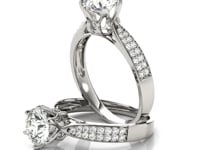 Six Prong 14k White Gold Diamond Engagement Ring with Pave Band (1 5/8 cttw)