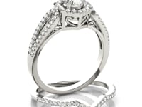 14k White Gold Diamond Engagement Ring with Hexagon Halo Border (7/8 cttw)