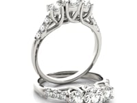 14k White Gold Trellis Set 3 Stone Round Diamond Engagement Ring (1 1/8 cttw)