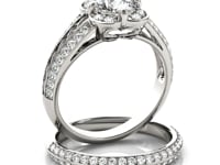 Round Diamond Floral Motif Engagement Ring in 14k White Gold (1 3/8 cttw)