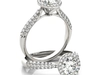 14k White Gold Halo Diamond Engagement Ring with Pave Band (1 1/3 cttw)