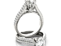 14k White Gold Round Diamond Engagement Ring with Pave Band (2 cttw)